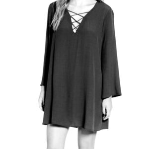 Astr the Label Black Lace Up Neckline Fully Lined Mini Dress M